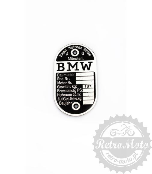 Tabliczka znamionowa BMW UNIWERSALNA WAGA 187KG